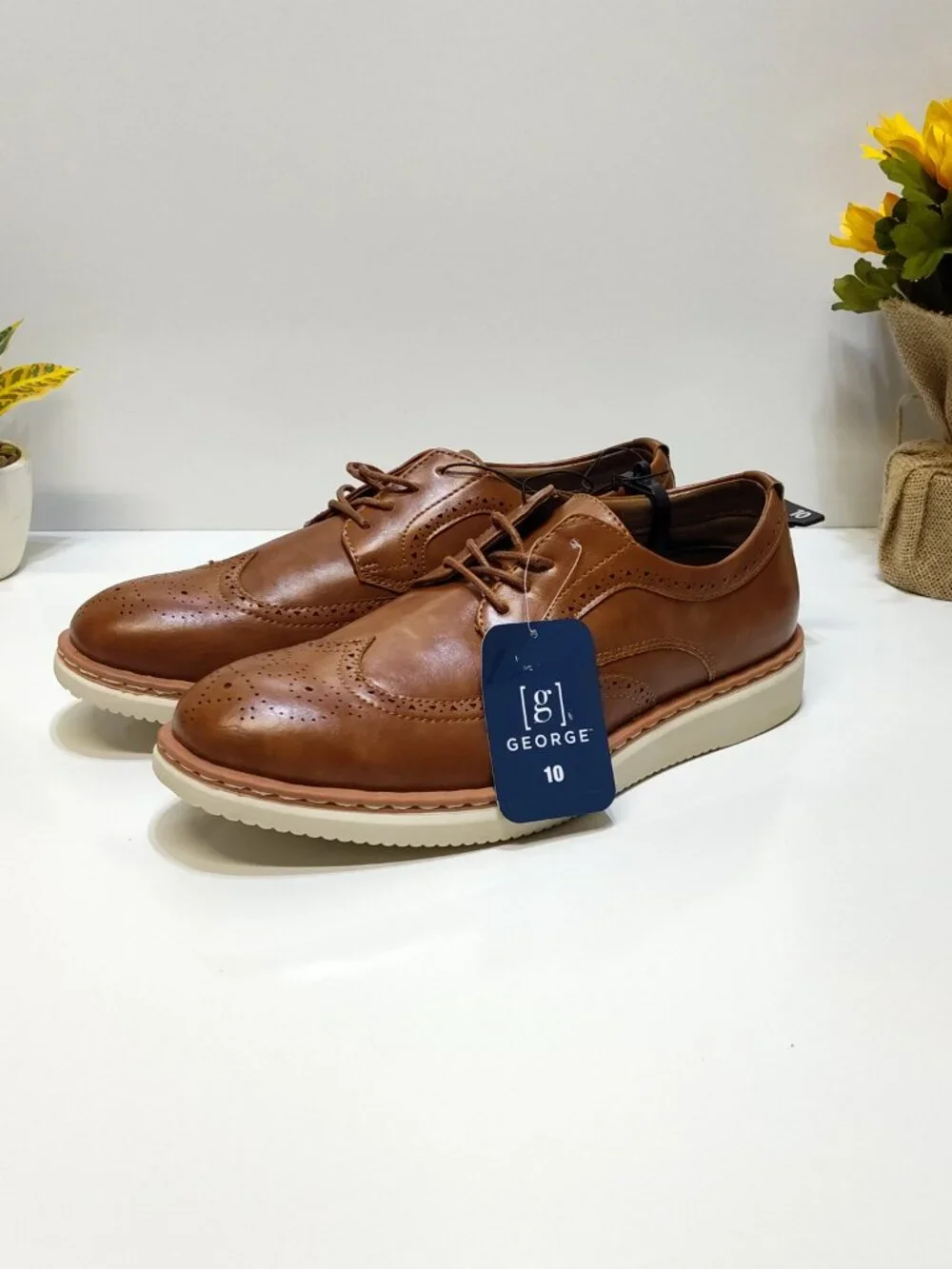 George Mens Jonah Oxford Shoes Brown Size 10 Memory Foam Comfort Sole Casual